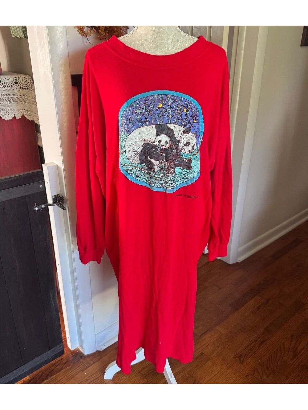 Vintage 90s World Wildlife Fund Panda Graphic Sleep Shirt Dress One Size Plus 2X
